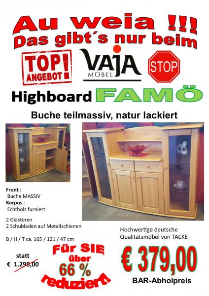 Highboard FAMÖ Buche teilmassiv, natur lackiert